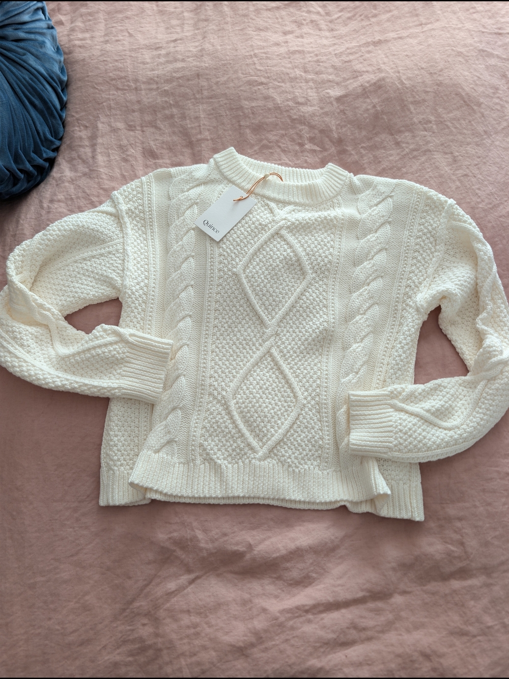 Quince 100% Organic Cotton Cable Knit Sweater Ivory Small NWT - Picture 2 of 8